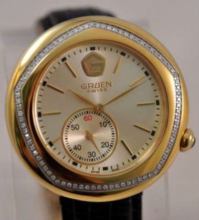 Gruen Swiss GSS24 2 Made Gold Diamond 2 Leather Straps Gold Watch
