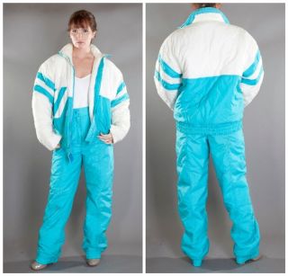 80s 90s Vtg Edelweiss Snow Bunny Ski Pants & Jacket Suit Coat sz 8 M