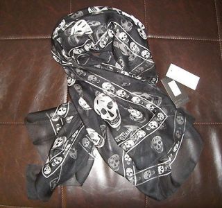 Alexander McQueen Silk Scarf / Pink with White Skulls Brand New with