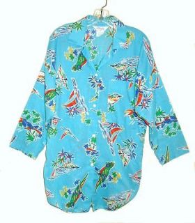 Womens Beach Swim Suit Cover Up Shirt KINGLY Aqua TROPICAL TOUCANS