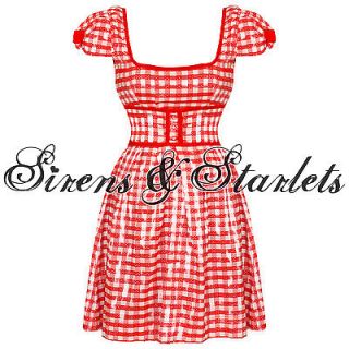 LIVING DEAD SOULS NEW LADIES RED GINGHAM ROCKABILLY MINI SUMMER PARTY