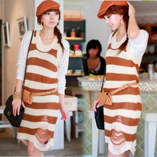 Sleeveless Knitting Dress Stripe Casual Color Block Cool Chic 4781