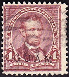 GUAM 1899   4 Cents Lilac Brown Abraham Lincoln Overprint Issue #4