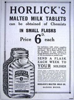 HORLICKS B.E.F. Malted Milk Tablets ADVERT   Small WW1 Print Ad #2