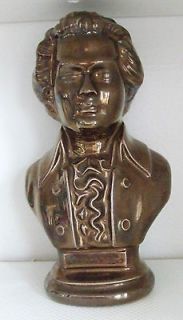 Vintage Arnels Mozart Bust Statue Ceramic Metallic Bronze Glaze 8