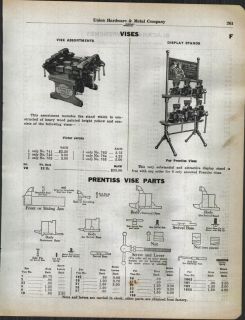 1930 AD Stanley Prentiss Store Display Vise Stand Parts List