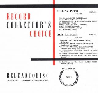 348 LP ALBUM BC 219 BEL CANTO   ADELINA PATTI / LILLI LEHMANN