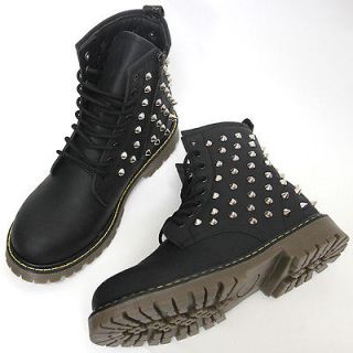 Mens Black Silver Studded Spike Zip Combat Boots US6~11 / Mans