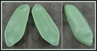 SET OF 2 JADEITE GREEN GLASS INDIVIDUAL CORN SERVING DISHES