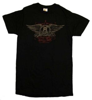 AEROSMITH   T SHIRT ( Vintage Distressed Faded Classic Wings Logo )