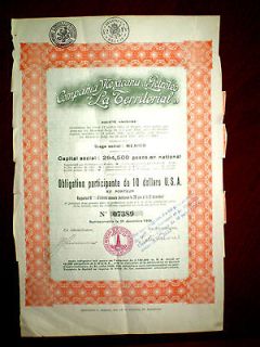 Mexicana de Petroleo La Territorial 1930 Share Certificate,VG