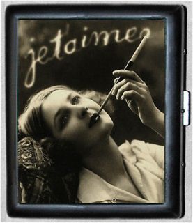 French Woman Smoking Je t’aime Metal Wallet Cigarette Case #637