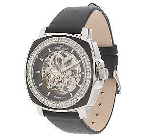 AK Anne Klein Automatic Leather Strap Watch (Black)