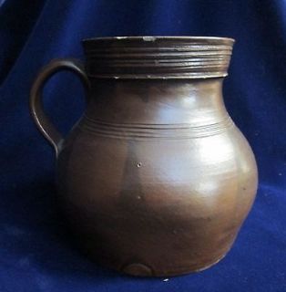 Antique ALBANY SLIP Glazed Stoneware Covered Bean Pot Circa 1870