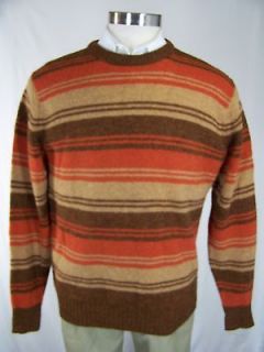 Alan Paine Vtg Beige Red Brown Stripe Crewneck Shetland Wool Sweater