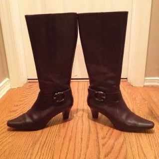 Anne Klein AKGAM Womens Dark Brown Leather Knee High Boots Size 7M
