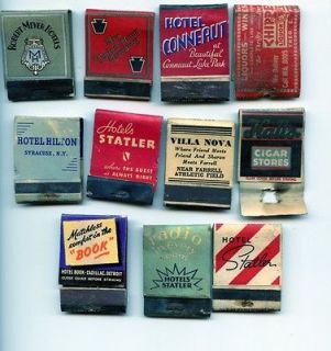 11 RARE VINTAGE 1940s HOTEL & RESTAURANT ADVERTISING MATCHBOOKS COVERS