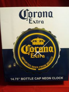 Corona Extra LARGE Bottle Cap Neon Clock Yellow Light Brand New