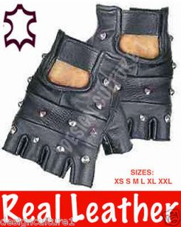 LEATHER Biker Punk Goth Wheelchair Driving Gym Cycling Gloves