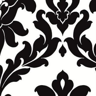 Wallpaper Designer Black Floral Damask On White