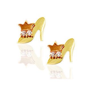 14k Two Tone Gold High Hill Shoes CZ Stud Earring