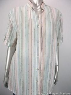 Alfred Dunner NEW 16W/1X Tan Blue Green Brown Striped Top Plus Size