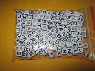 7mm CUBE Alphabet Acrylic Beads BLACK & WHITE Mixed Letters ( 50g