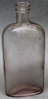 Antique WARRANTED FLASK LIQUOR DUG GLASS 6 1/2 TALL BOTTLE