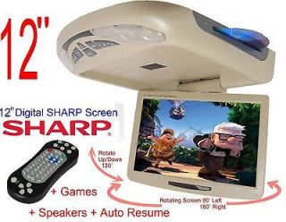 12 FLIPDOWN DVD SHARP LCD +Games +speaker CAR ROOF OVERHEAD TAN BEIGE