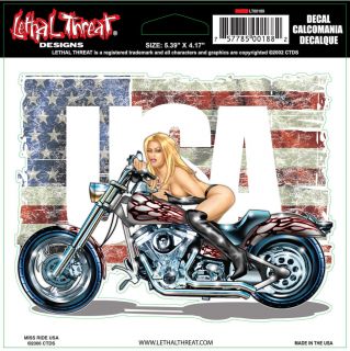 Lethal Threat Sexy Miss Ride USA Decal Sticker for Cars Motorcycles