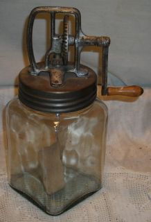 QUART LIGHTNING BUTTER MACHINE CHURN glass jar metal paddles 1917