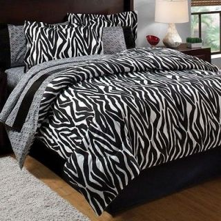 King Animal Zebra Print Black White Bedroom Comforter Sheet Set