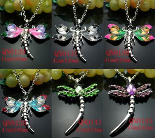  Rhinestone Crystal Necklace Dragonfly Fre ship PQN007 in