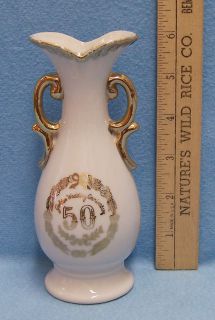 Vintage Golden Wedding Anniversary Bud Vase White With Gold Accents