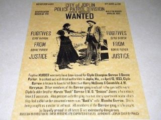 BONNIE & CLYDE WANTED POSTER EXACT REPRODUCTION ON PARCHMENT 22