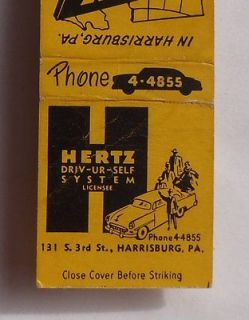 1950s Matchbook Hertz Driv Ur Self System Rental Car 131 S. 3rd St
