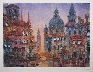 Anatole Krasnyansky, Sunset in Venice, Lithograph on Deluxe Paper
