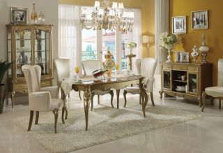 Formal Rose Champagne Finish Dining Room Set Table & Chairs ZAC70110