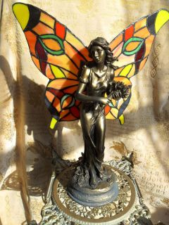 SET OF 2 ART DECO ANTIQUE VINTAGE FAIRY STAINED GLASS TABLE LAMP LIGHT
