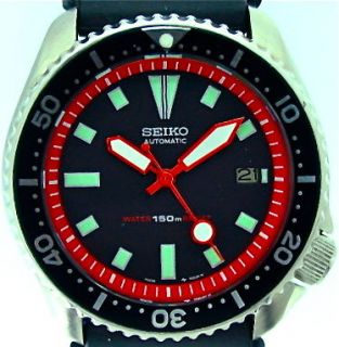 SEIKO mod 7002 diver BLACK dial w/Red Plongeur hands/chapter ring