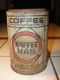 Kaffee Hag, old coffee can, tin, advertising, steel cut, 1925