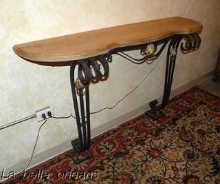 FRENCH WROUGHT IRON CONSOLE TABLE W/RECLAIMED SUNKEN CYPRESS TOP
