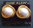 ANNE KLEIN  GOLD TONE METAL  CLIP ON EARRINGS W/FAUX PEARL # 084