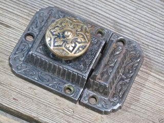 catch jelly cupboard latch snow flake brass knob old antique 2 1/8