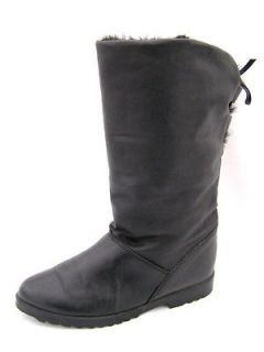 Women’s 6½M Boots Cougar Black Leather Mid Calf Faux Fur Lined