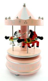 Wood Hand Painted Horse Carousel Musical Box Wind Up Jingle Bells