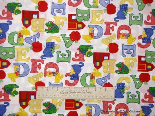 Nursery Letters Alphabet Cat Duck Frog White Quilt Fabric Cotton YARD