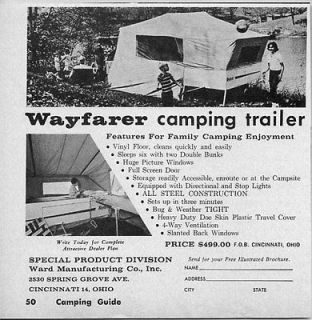 1963 Vintage Ad Wayfarer Tent Camping Trailers Ward Mfg Cincinnati,Ohi