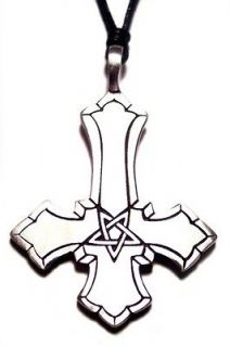 UNHOLY Silver Inverted Cross Pentagram Goth Satanic Black Magic