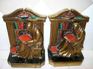 Antique Metal M B Marion Bronze Bookends Monk Priest Books Library Art